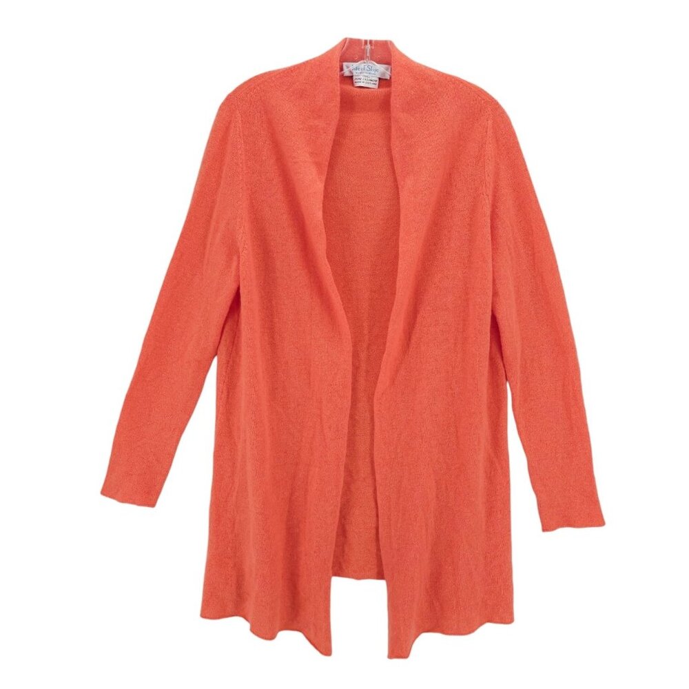 ISLE OF SKYE Scotland Orange 100% Cashmere Open Front Cardigan Size 44"